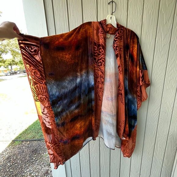 Zonda Nellis Velvet Burnout Shawl Kimono Jacket Silk Blend One Size - Picture 6 of 8